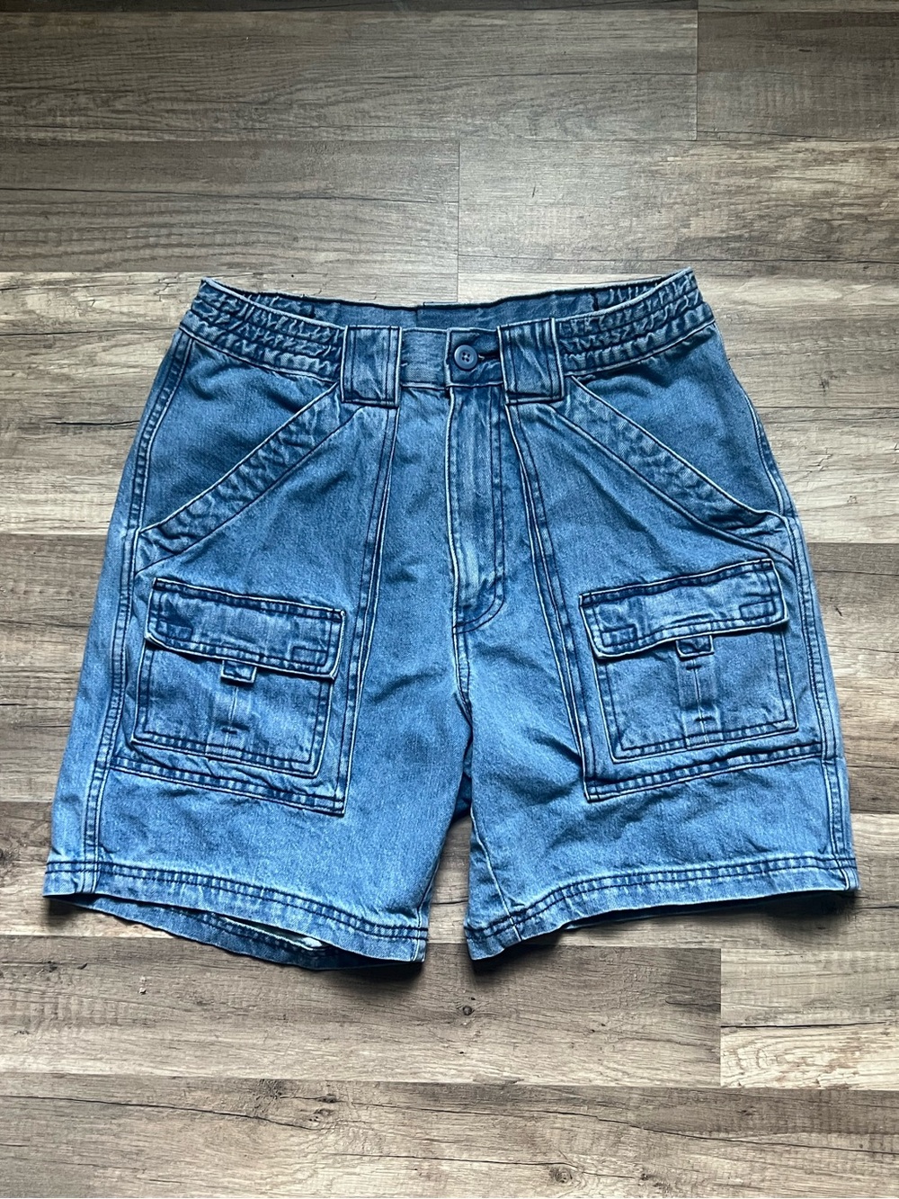 St Johns Bay-Women’s Vintage Blue Denim Utility Cargo Jean Shorts